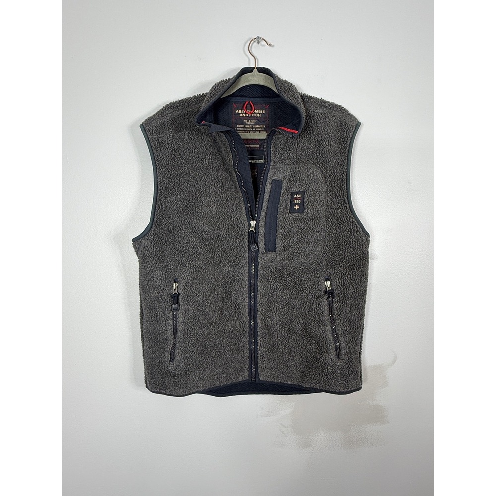 Vintage Abercrombie & Fitch Sherpa Fleece Vest Gray Full Zip‎ Weatherproof Large